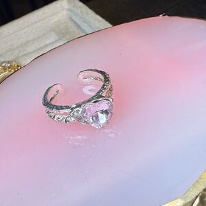 Elegant Silver Heart Ring with Pink Gemstone